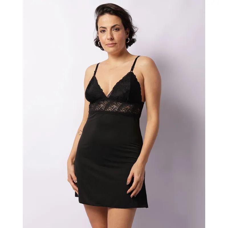 Camisola Feminina Curta Liganete Com Renda Preta P