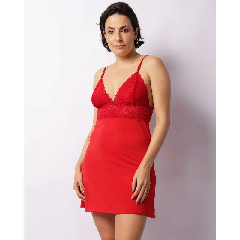 Camisola Feminina Curta Liganete Com Renda Vermelha P