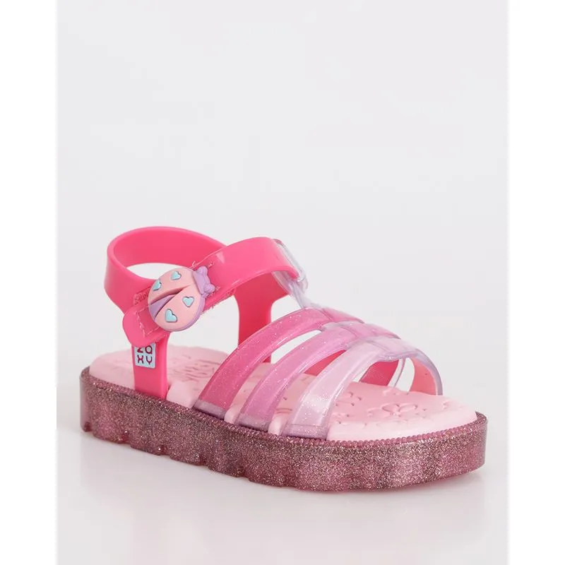 Sandália Bebê Papete Aplicação Com Glitter Rosa 26/27