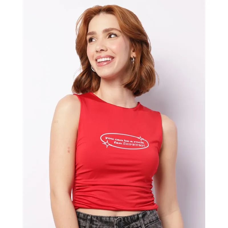 Regata Feminina Cropped Franzido Lateral Estampa Vermelha P