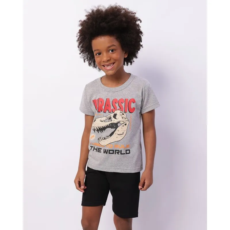 Conjunto Infantil Curto Estampa Dinossauro Cinza 4