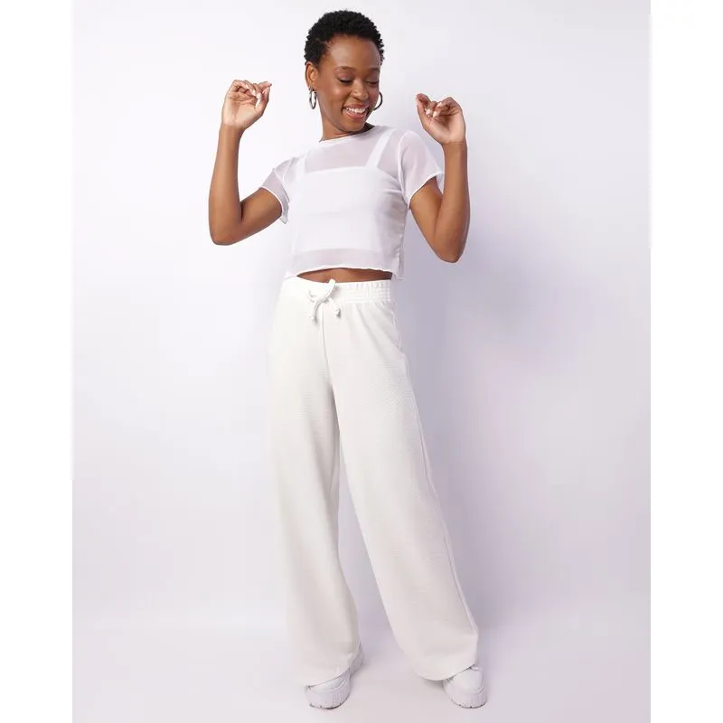 Calça Feminina Anarruga Pantalona Com Cordão Off White G
