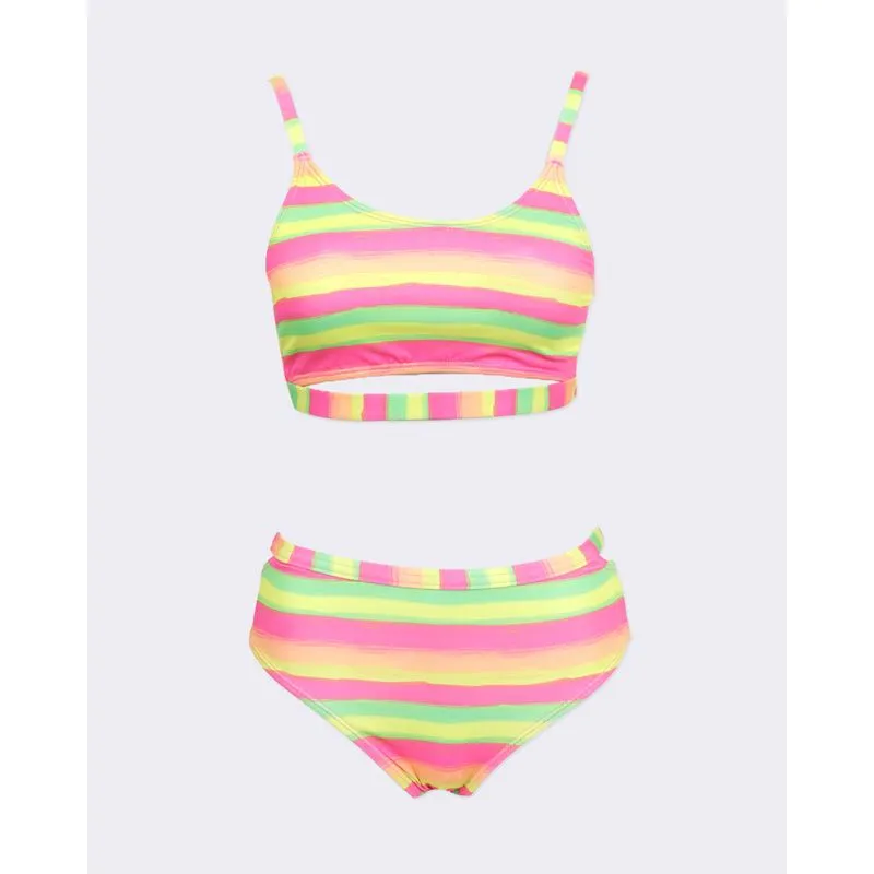 Conjunto Biquíni Juvenil Listrado Neon Laranja 12