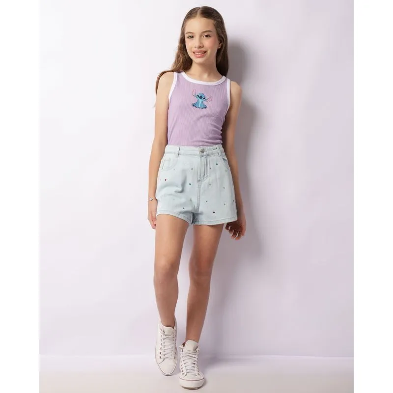 Short Jeans Juvenil Reto Com Aplicação Azul 12
