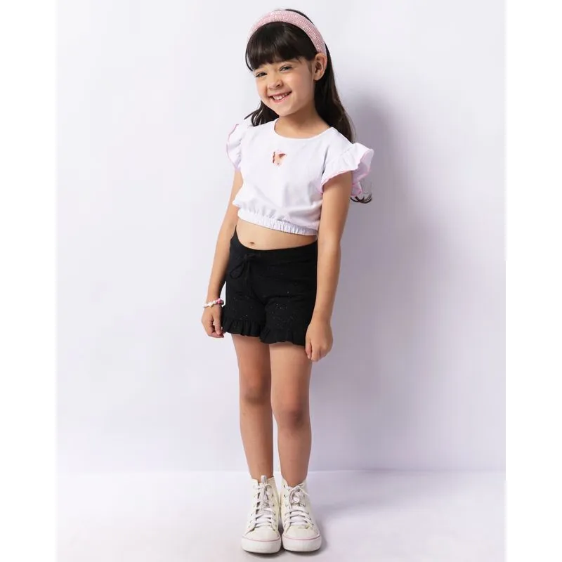 Short Infantil Curto Com Glitter Babado Preto 8