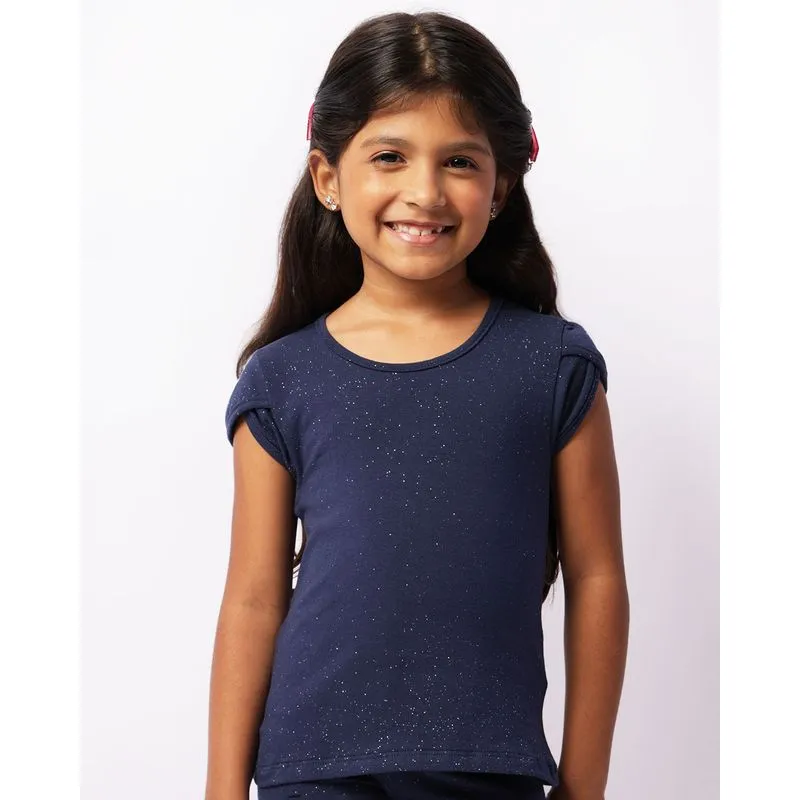 Blusa Infantil Manga Curta Com Glitter Marinho 6