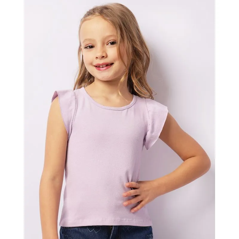 Blusa Infantil Manga Curta Com Glitter Lilás 4