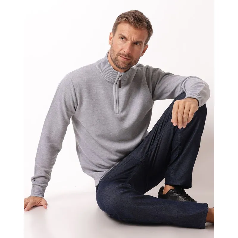 Suéter Masculino Tricô Gola Alta com Zíper Cinza G
