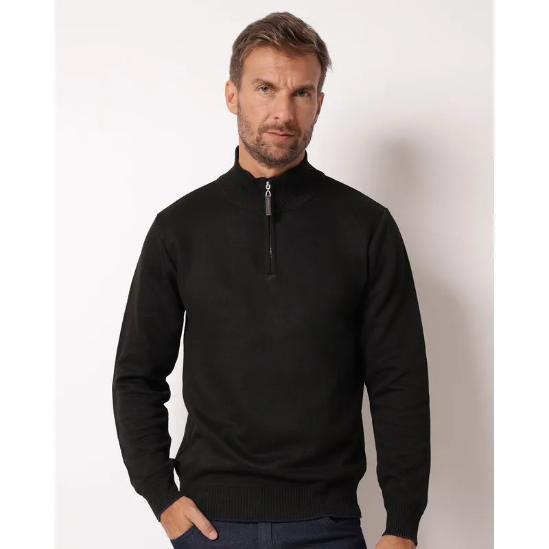 Suéter Masculino Tricô Gola Alta com Zíper Preta M