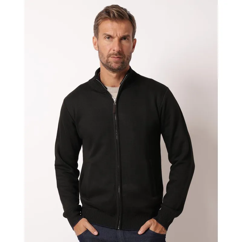 Jaqueta Masculina Tricô Gola Alta Com Zíper Preta GG