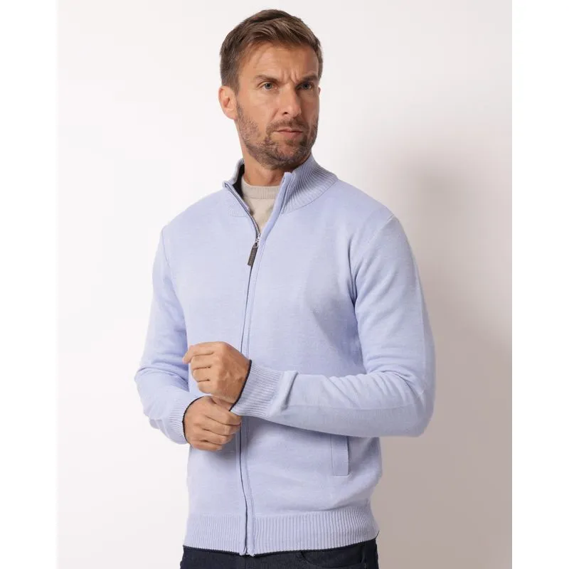 Jaqueta Masculina Tricô Com Bolsos Zíper Azul M