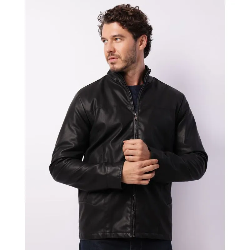 Jaqueta Masculina PU Com Recortes Preta GG