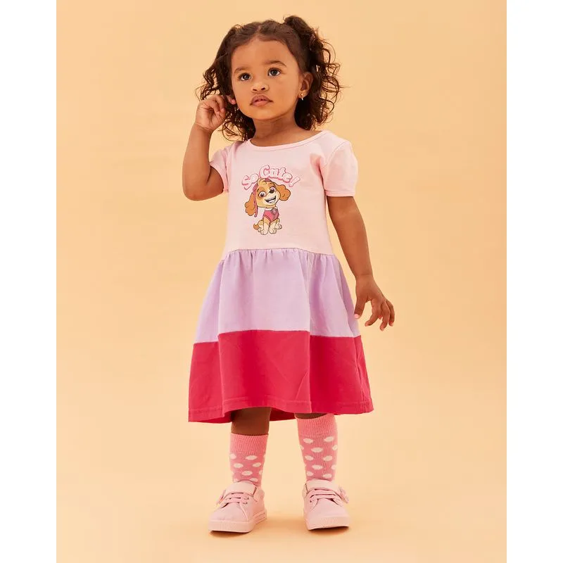 Vestido Bebê Três Marias Patrulha Canina Skye Rosa 1