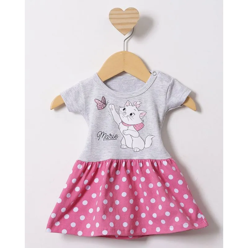 Vestido Bebê Disney Marie Manga Curta Cinza G