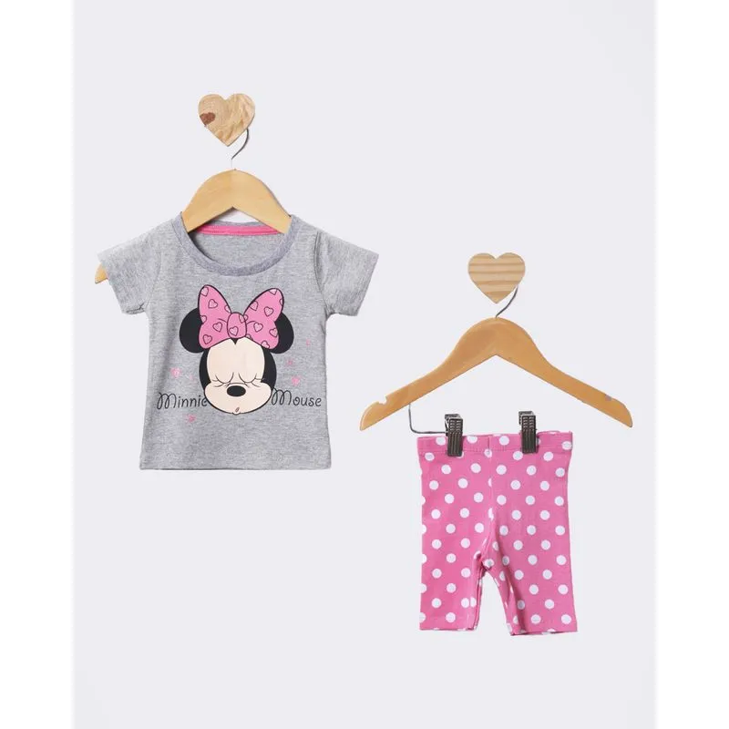 Conjunto Bebê Disney Minnie Curto Com Glitter Cinza G