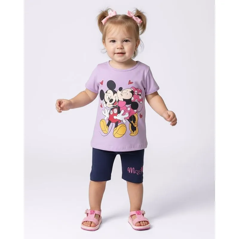 Conjunto Bebê Curto Disney Mickey e Minnie Lilás 2