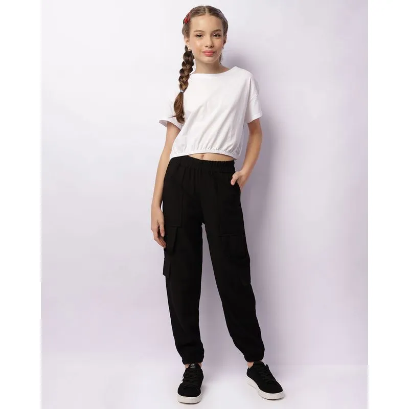 Calça Juvenil Jogger Viscose Bolso Cargo Preta 16