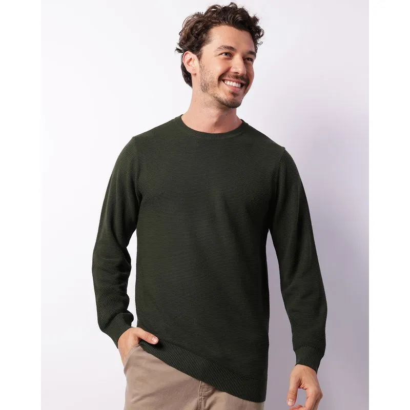 Suéter Masculino Tricô Canelado Verde P