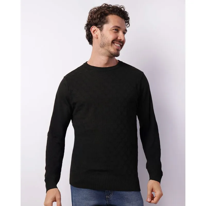 Suéter Masculino Tricô Texturizado Preto GG
