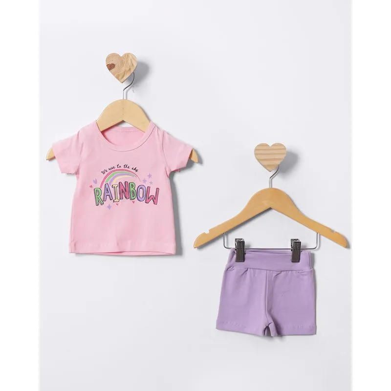 Conjunto Bebê Curto Estampa Arco- Iris Rosa M