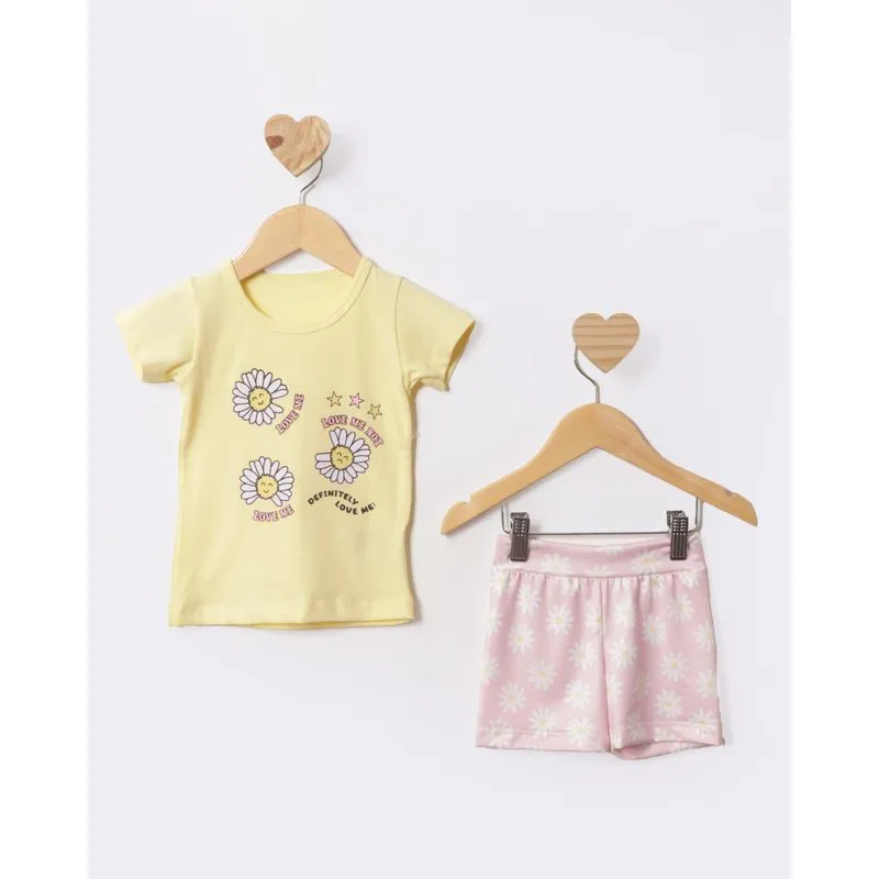 Conjunto Bebê Curto Estampa Frontal Florzinhas Amarelo 2