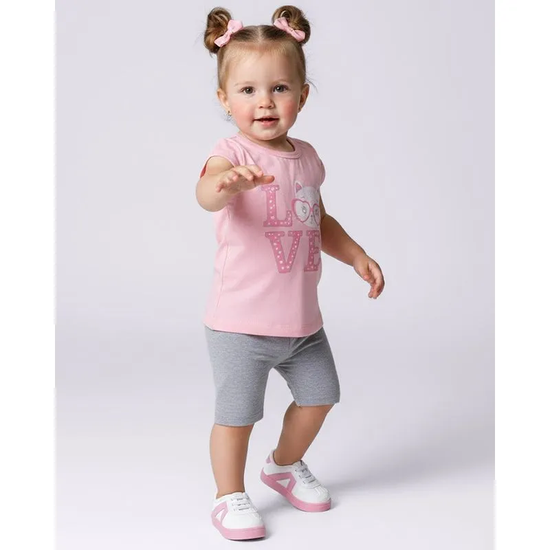 Conjunto Bebê Curto Estampa Gatinho Rosa 1
