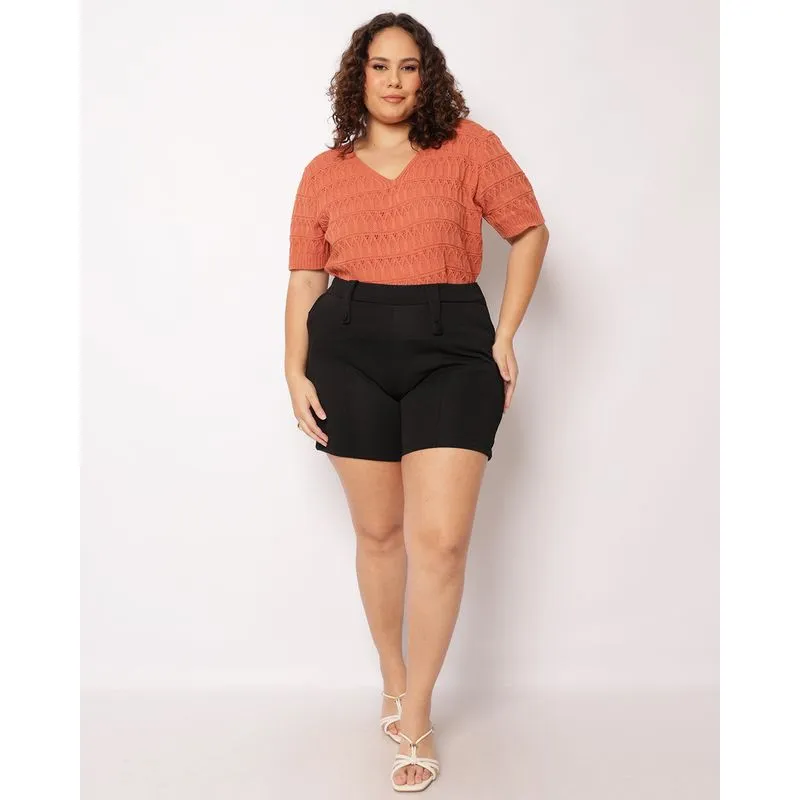 Short Plus Size Feminino Texturizado Preto G1