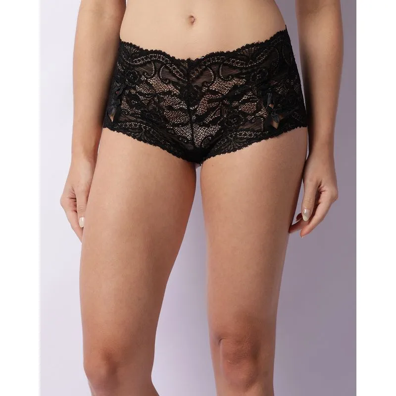 Calcinha Feminina Caleçon Renda Com Laço Preta P