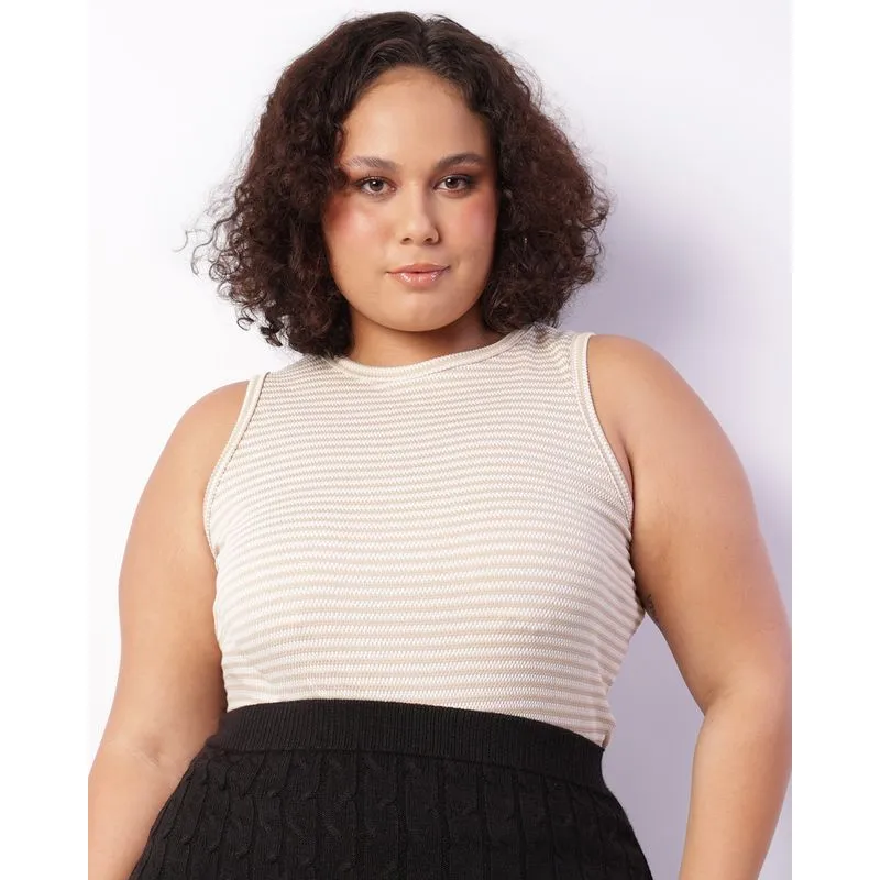 Regata Plus Size Feminina Texturizada Bege G1