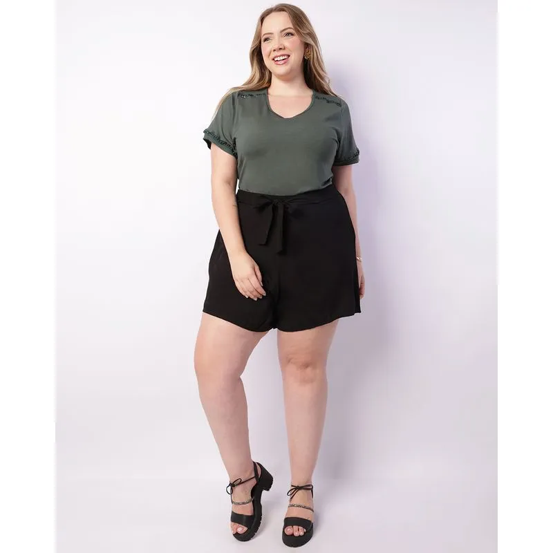 Short Plus Size Feminino Viscose Curto Preto G2
