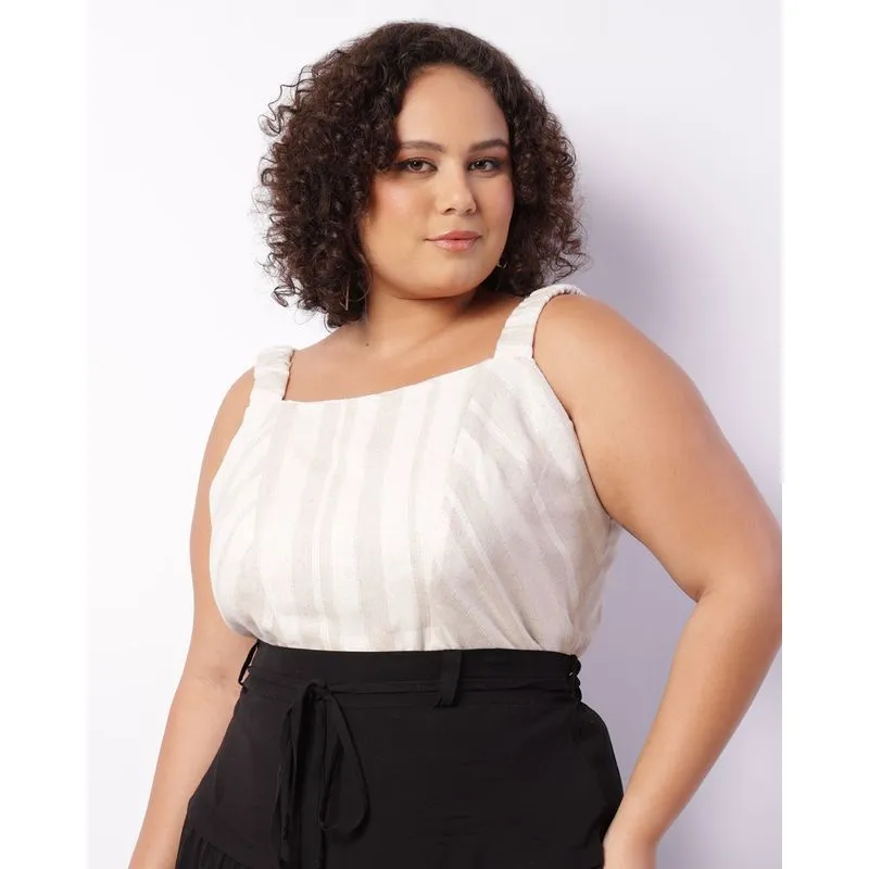 Regata Plus Size Feminina Viscolinho Alça Drapeada Bege G1