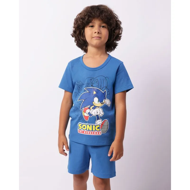 Pijama Infantil Curto Estampa Sonic Azul 8