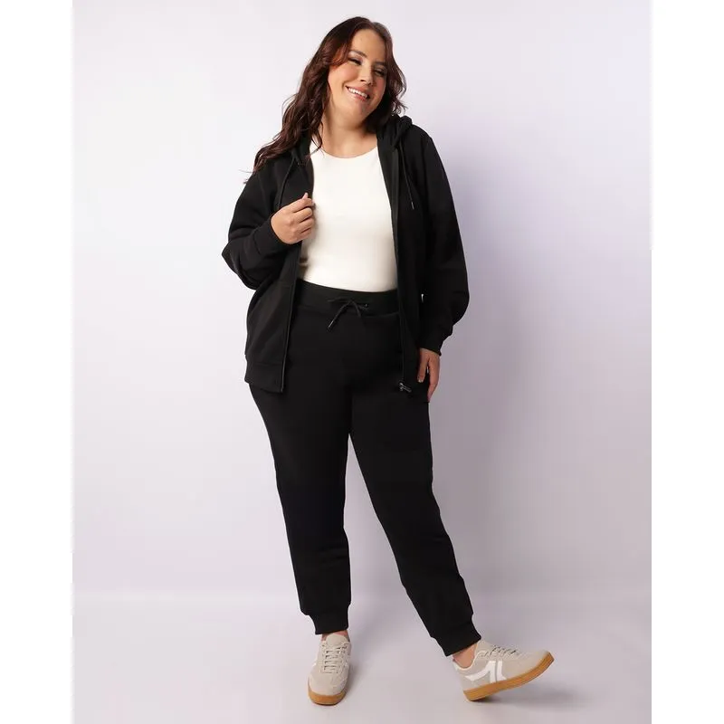 Calça Moletom Plus Size Feminina Jogger Preta G3