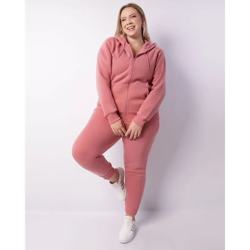 Calça Moletom Plus Size Feminina Jogger Com Cordão Rosa G1