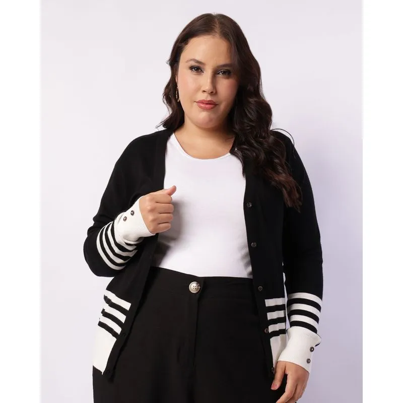 Cardigan Plus Size Feminino Tricô com Botões Off White G1