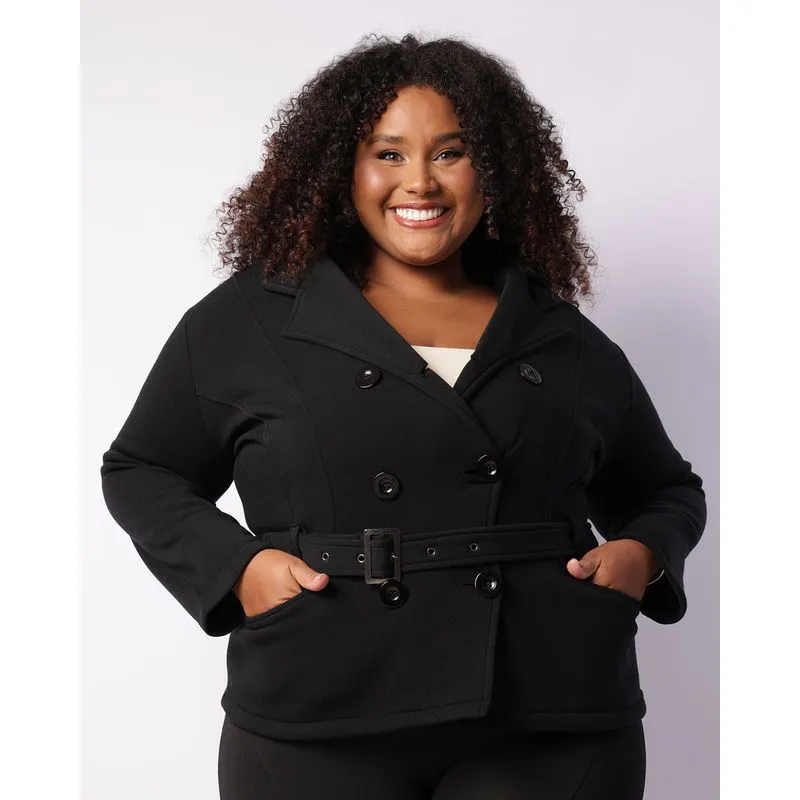 Casaco Moletom Plus Size Feminino Com Capuz Preto G1
