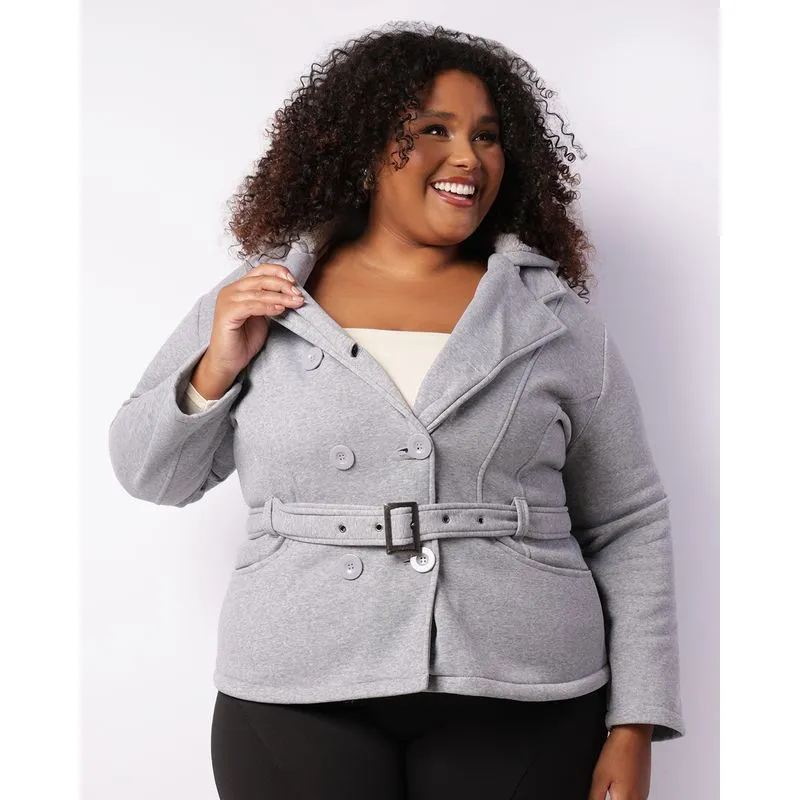 Casaco Moletom Plus Size Feminino Com Capuz Cinza G3