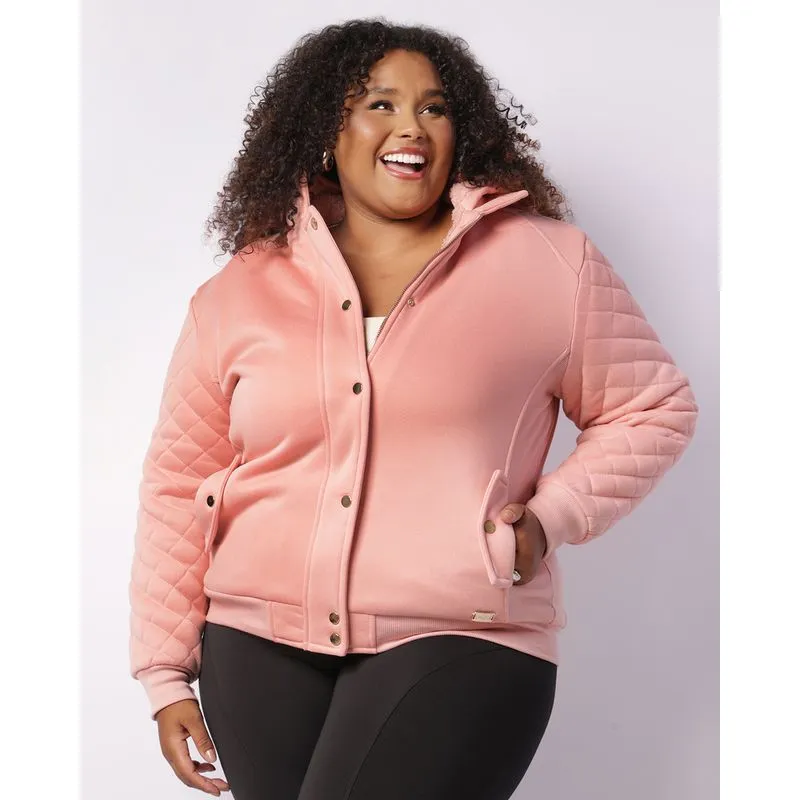 Jaqueta Moletom Plus Size Feminina Com Capuz Rosa G1