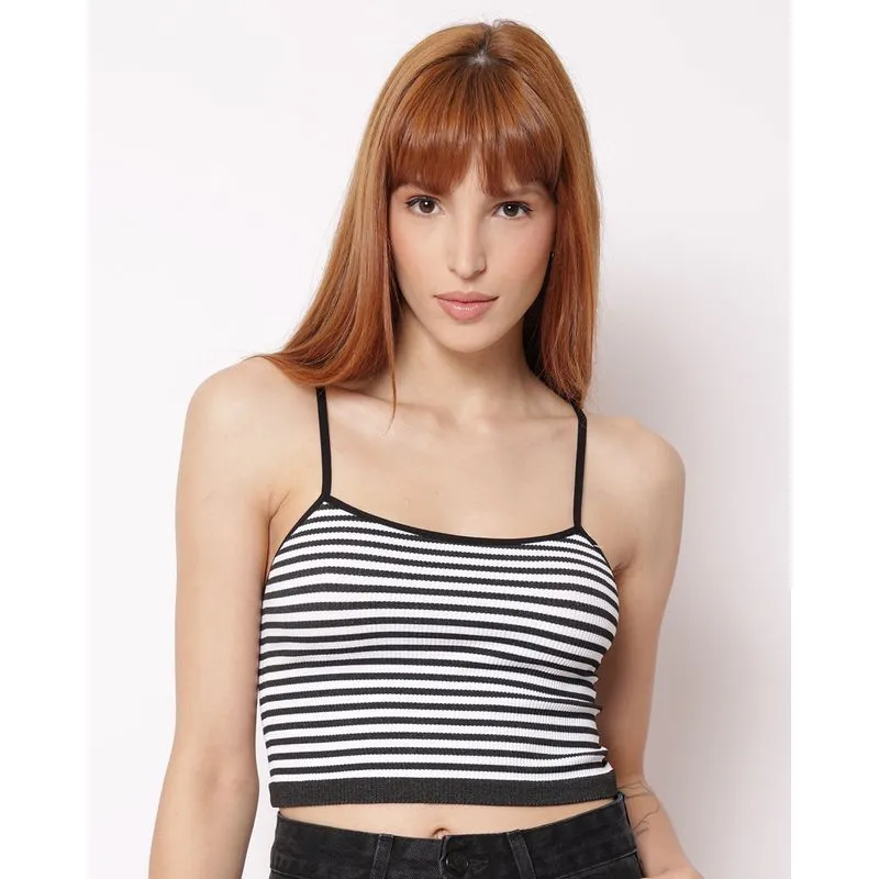 Blusa Feminina Cropped Alcinha Canelada Listrada Preta G