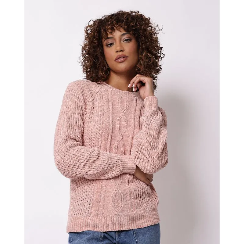 Suéter Feminino Donatta Chenille Texturizado Rosa G