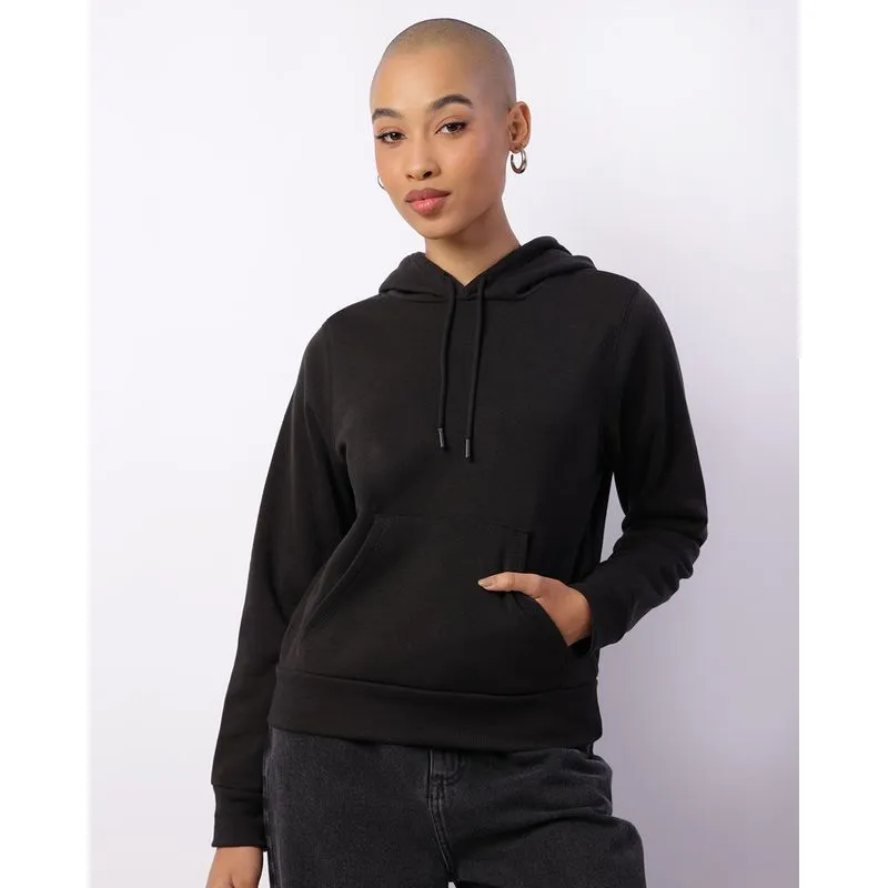 Blusão Moletom Feminino Com Capuz E Bolso Preto M