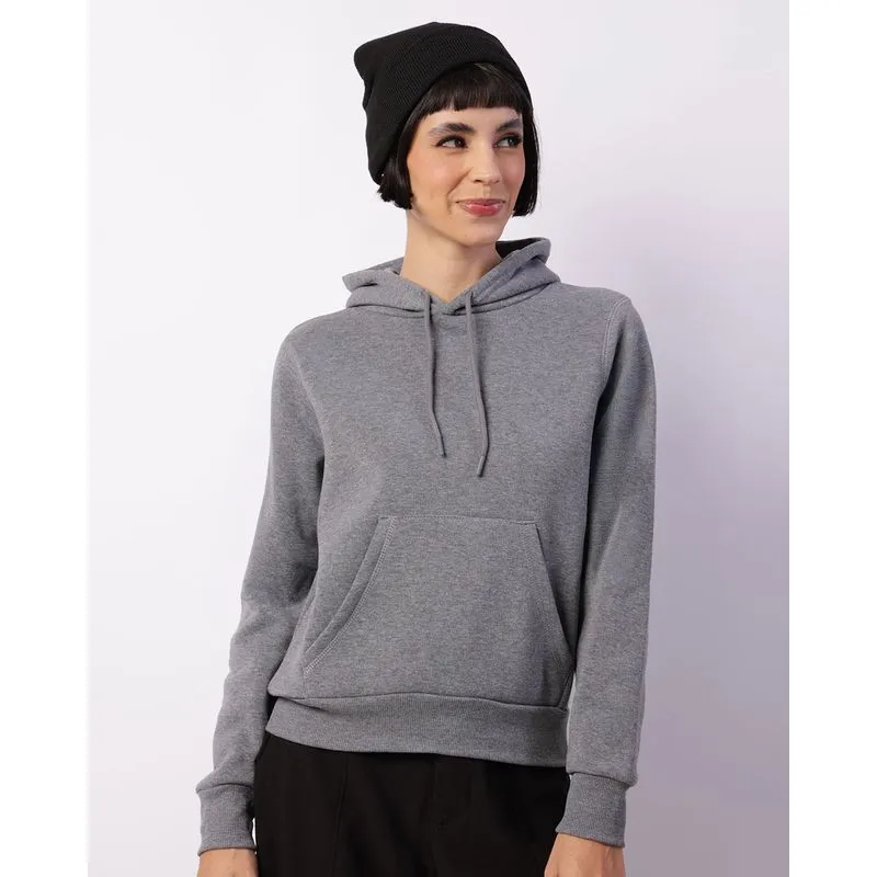 Blusão Moletom Feminino Bolso Canguru Com Capuz Cinza M