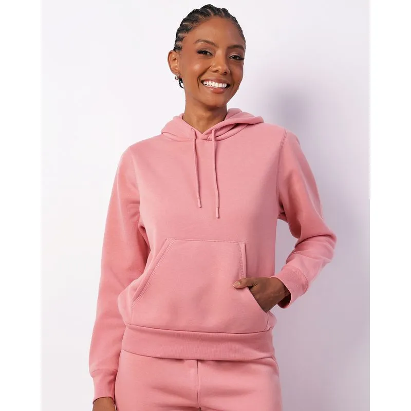 Blusão Moletom Feminino Com Capuz Bolso Canguru Rosa GG