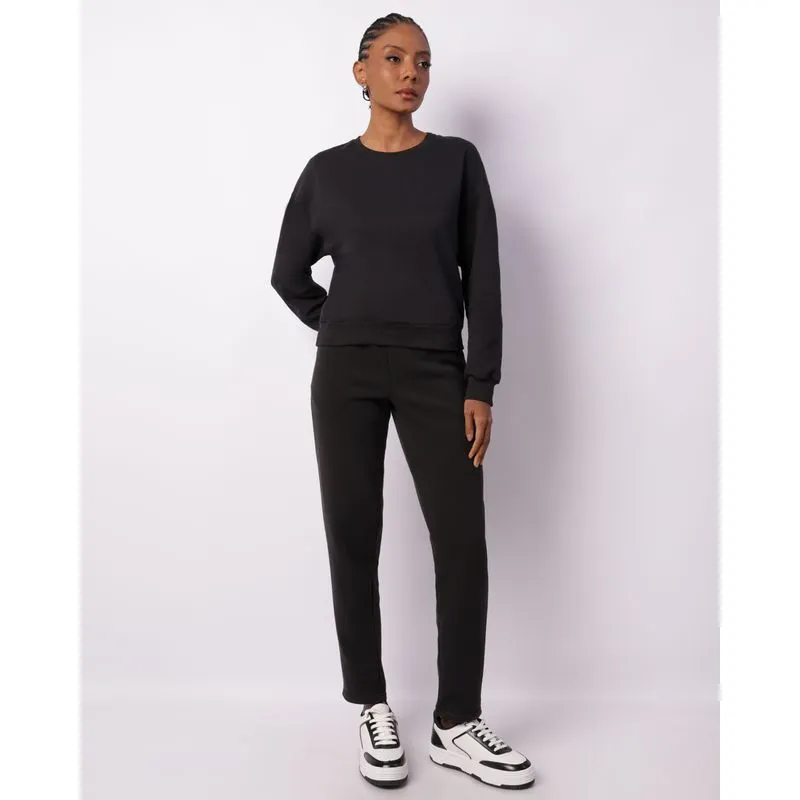 Calça Moletom Feminino Reta Básica Preta G