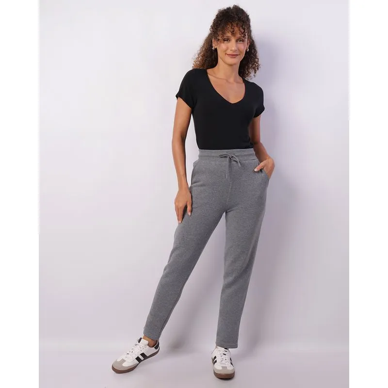 Calça Moletom Feminina Reta Cordão Com Bolsos Cinza G