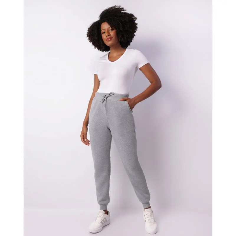 Calça Moletom Feminina Jogger Com Bolsos Cinza G