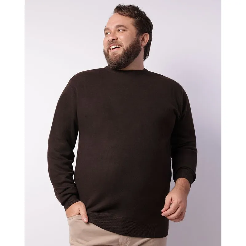 Suéter Plus Size Masculino Tricô Manga Longa Marrom G1