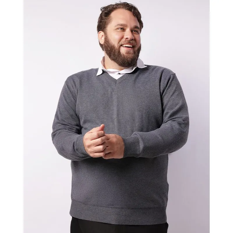 Suéter Plus Size Masculino Tricô Manga Longa Cinza G3