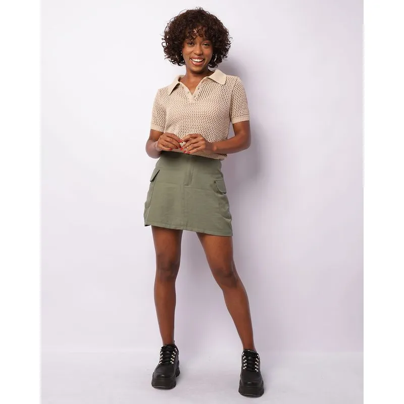 Saia Feminina Curto Bolso Cargo Verde 40