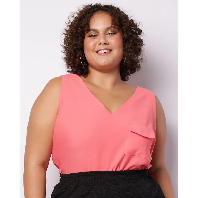 Regata Plus Size Feminina Viscose Com Bolso Rosa G1